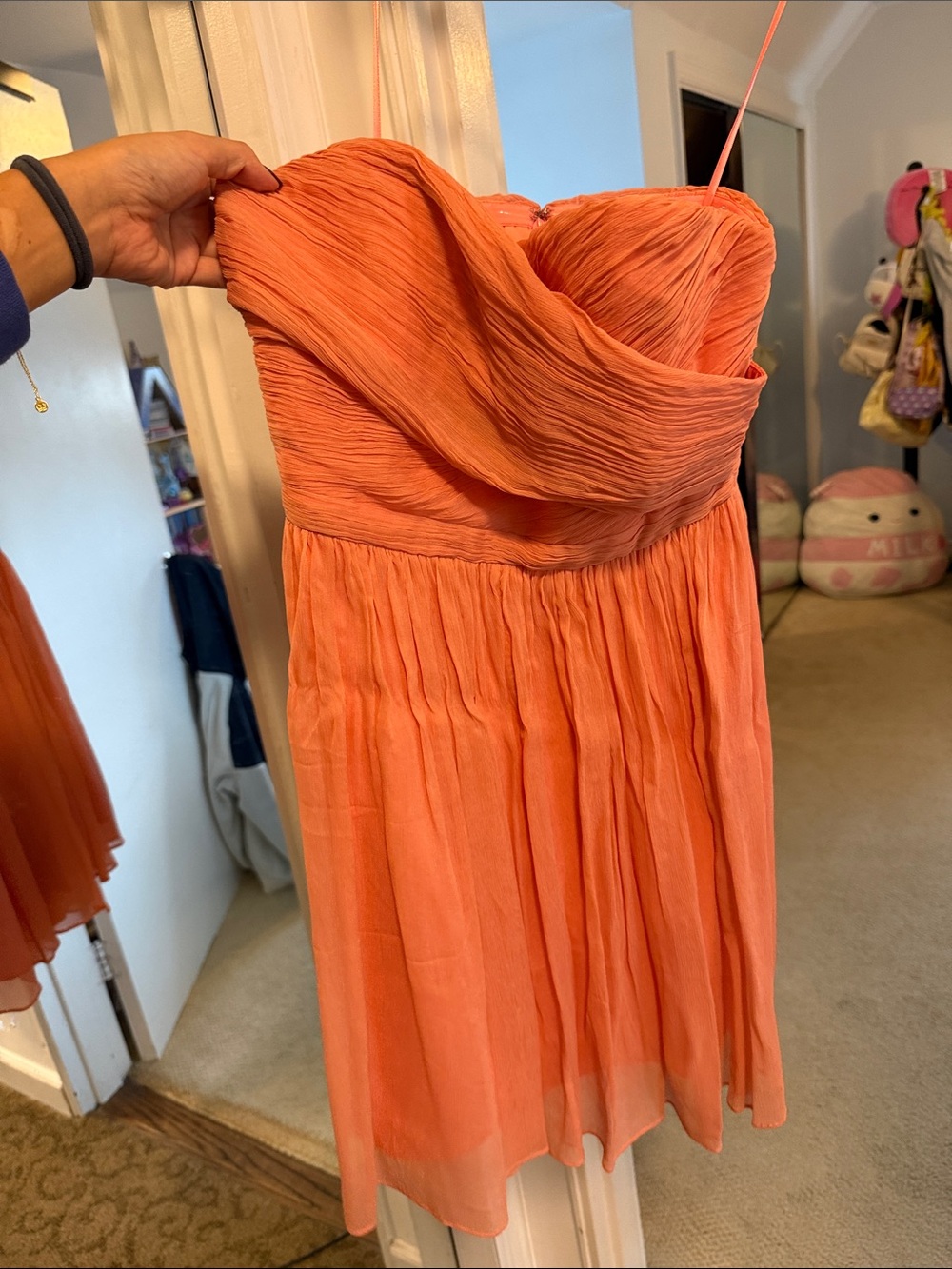J. Crew Strapless Pleated Chiffon Dress in Coral
